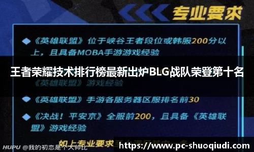 王者荣耀技术排行榜最新出炉BLG战队荣登第十名